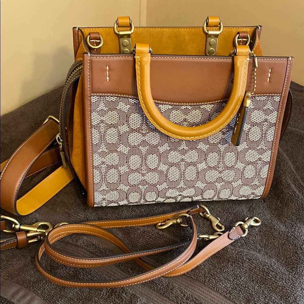 Coach Brown and Tan Satchel with Signature Monogram